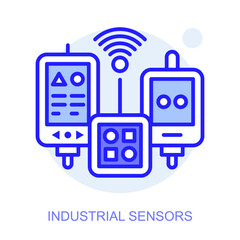 Industrial Sensors concept icon. Smart factory. Modern technologies. Industry 4.0. Automated production. Vector linear illustration.