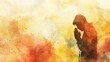 © Jelena - worship and devotion man praying with fervor on watercolor background spiritual illustration