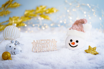 Wall Mural - christmas still life with christmas decorations, baubles and fir branches on light background. winte