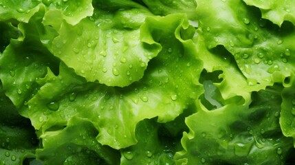 Green lettuce salad leaves and water drops close up image. Neural network ai generated art