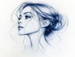 © Hanna - Elegant sketch of a woman with updo hairstyle in blue tones