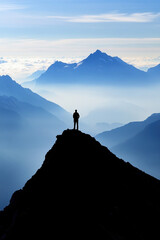 silhouette of a person on a mountain