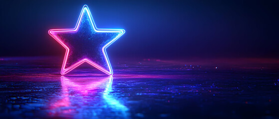Wall Mural - a glowing neon star with vibrant blue and pink colors illuminating a reflective surface in a dark ba