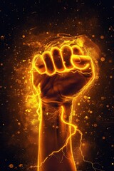 Poster - A human hand with a bright and shining fist, perfect for sci-fi or fantasy concepts