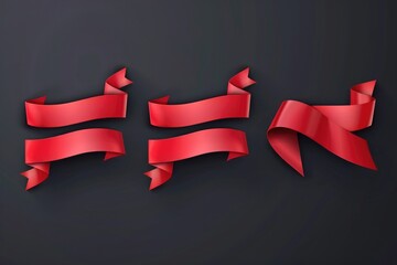 Sticker - A minimalist design featuring three red ribbons against a black backdrop, perfect for use in designs requiring attention-grabbing colors