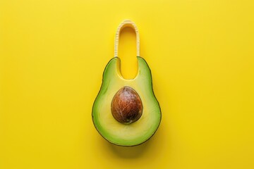 Poster - Fresh avocado sliced open on a bright yellow background