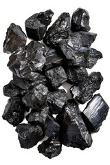 Wall Mural - A compact pile of black coal on a white surface, perfect for industrial or background use