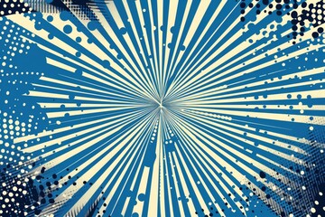 Poster - A bright and colorful abstract design featuring a sunburst on a blue and white background, suitable for various uses such as business presentations, marketing materials, or decorative purposes