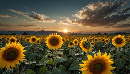 Wall Mural - Sunflower field in full bloom.