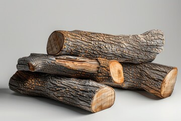 Canvas Print - Logs stacked high on a wooden table, ready for use