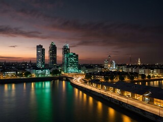 Canvas Print - Time-lapse of Rheinauhafen urban development in Cologne.