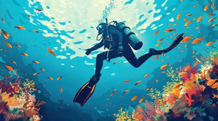 Diver Exploring Coral Reef