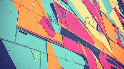 Vibrant street art with bold colors and abstract designs on a wall, showcasing modern urban creativity and artistic expression.