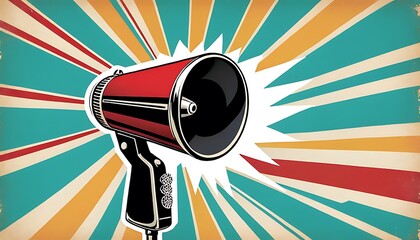 Vintage Megaphone with Retro Sunburst Background