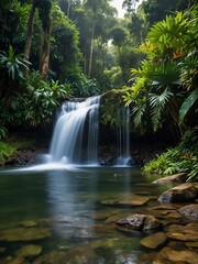 Wall Mural - Tropical rainforest waterfall in the jungle.