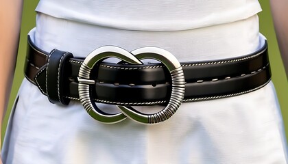 Black Leather Belt with Large Metal Buckle