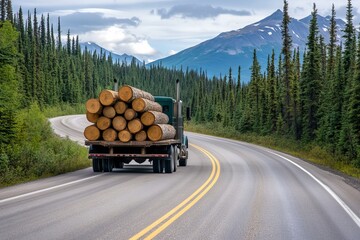 Truck With Pine Logs In Alaskan Forest