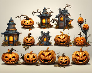 Wall Mural - halloween pumpkin 3d object background illustration orange celebration holiday generative Ai.