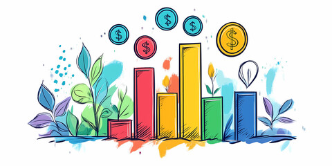 Colorful bar charts with abstract background