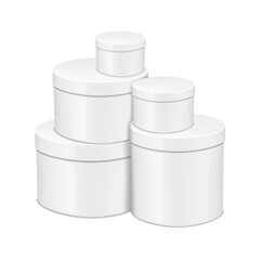 Wall Mural - white blank round cardboard gift box with separate lift-off lid. different sizes kit. realistic 3d v