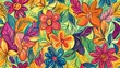 © BozStock - Colorful floral pattern with bright and vibrant flowers and leaves.