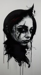 Wall Mural - Intense Black and White Portrait of a Woman