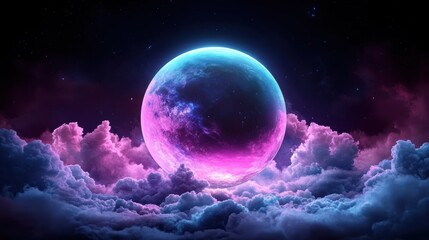 Wall Mural - a celestial orb, its surface shimmering with iridescent colors, floats in the darkness of space, rad
