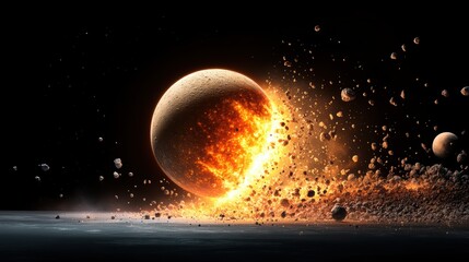 Wall Mural - a depiction of a planet gravitational pull on its moons, illustrating the forces that govern the cel
