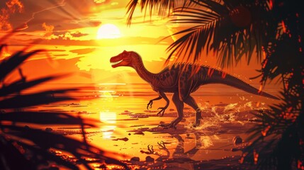 Wall Mural - AI-generated majestic dinosaurs in a prehistoric landscape. Raptor. Vivid colors and intricate details bring these ancient creatures to life. The concept of time when dinosaurs ruled the Earth.