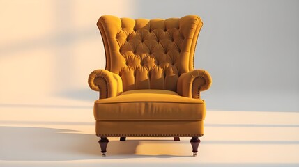 Wall Mural - Elegant Yellow Armchr with Button Tufted Upholstery