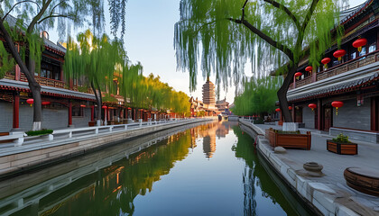 Sticker - chinese temple on the river