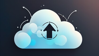 Stylized cloud icon symbolizing data transfer with arrows indicating upload and download in cloud computing technology