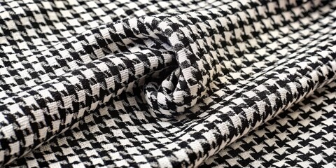 Close-up of Black and White Houndstooth Fabric, Texture, Pattern, Design, Material ,houndstooth ,fabric