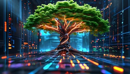 Futuristic Digital Tree of Circuits with an Abstract Modern Design