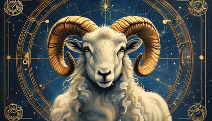 Wall Mural - Futuristic Aries Zodiac Symbol in a Captivating Cosmic Background with Astrology Elements