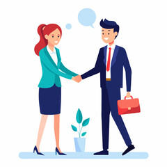 Wall Mural - Shaking hands, businesspeople white background in a vector illustration