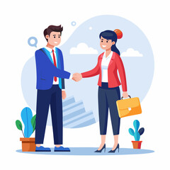 Wall Mural - Shaking hands, businesspeople white background in a vector illustration