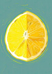 Wall Mural - Abstract Half Lemon Slice on Teal Background