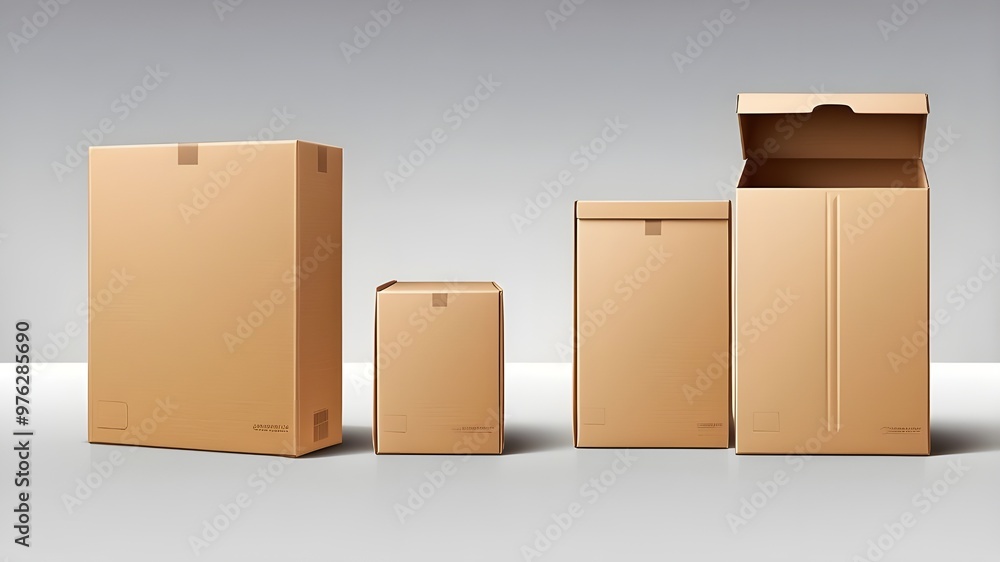 A realistic imitation of an open and closed cardboard box. Isolated ...