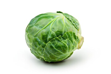 A close-up of a fresh cabbage head on a white surface, great for food or gardening themes