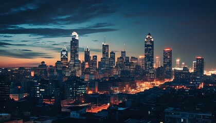 Wall Mural - Stunning Double Exposure Night View of a Vibrant City Skyline