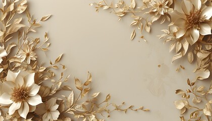 Opulent golden birthday card design with intricate floral motifs and graceful script against a gentle beige backdrop