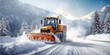 © juancajuarez - snowplow clearing snow on a mountain road, surrounded by snow-covered trees and a scenic winter landscape