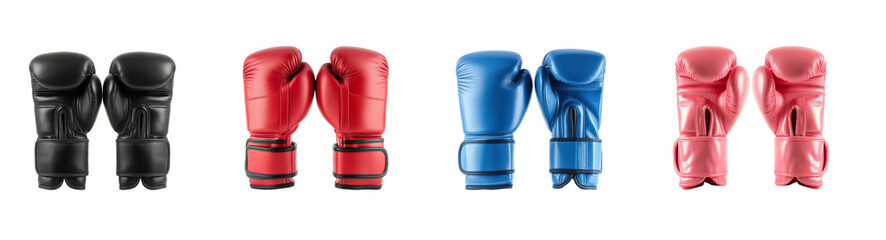 Collection of boxing gloves isolated on transparent background, cut out png