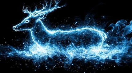 Wall Mural -  A deer flying on fire, emitting smoke from its antlers