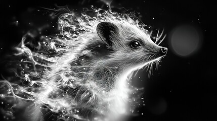 Wall Mural -   A monochrome image of a ferret's face emitting a significant amount of smoke