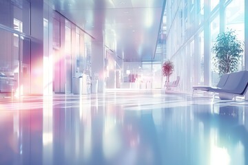 Luxurious hospital interior depicted with a soft focus, creating an abstract, dream-like background.