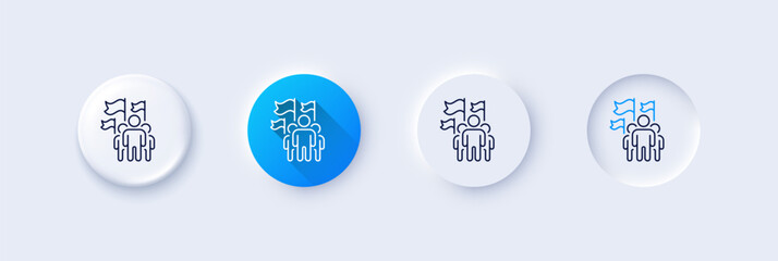 Wall Mural - leadership line icon. neumorphic, blue gradient, 3d pin buttons. success flag sign. teamwork symbol.