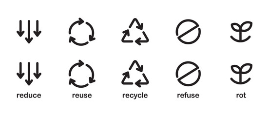 recycle cycle arrow icon set. recycling eco icon. flat icon set of reduce, reuse, recycle, reject an