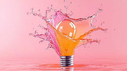 Wall Mural -   A light bulb with water splashing on it and a heart-shaped bulb at its center